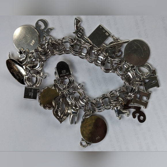 EC TRIPLE LINK STERLING SILVER ALL MARKED CHUNKY CHARM BRACELET - Picture 14 of 14